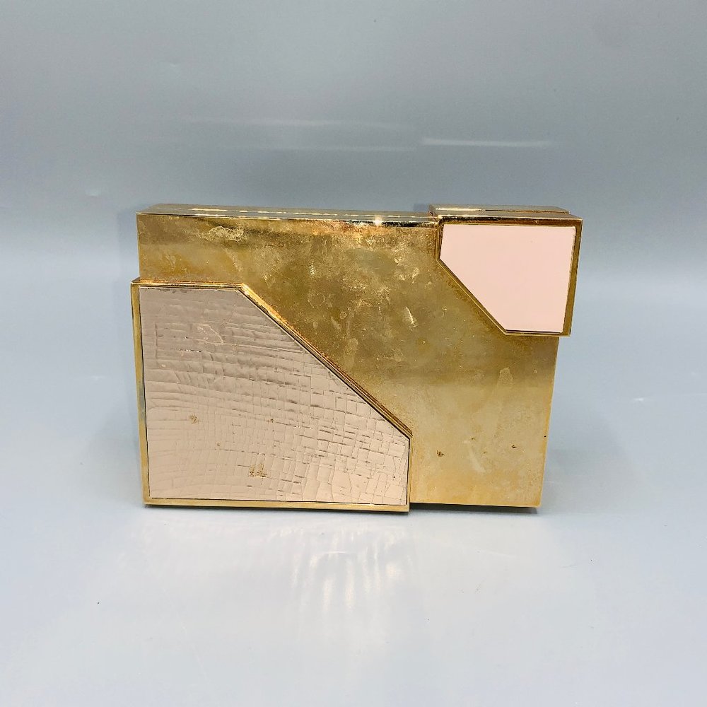 Lee Savage Hard Shell Rose Gold Metal Clutch